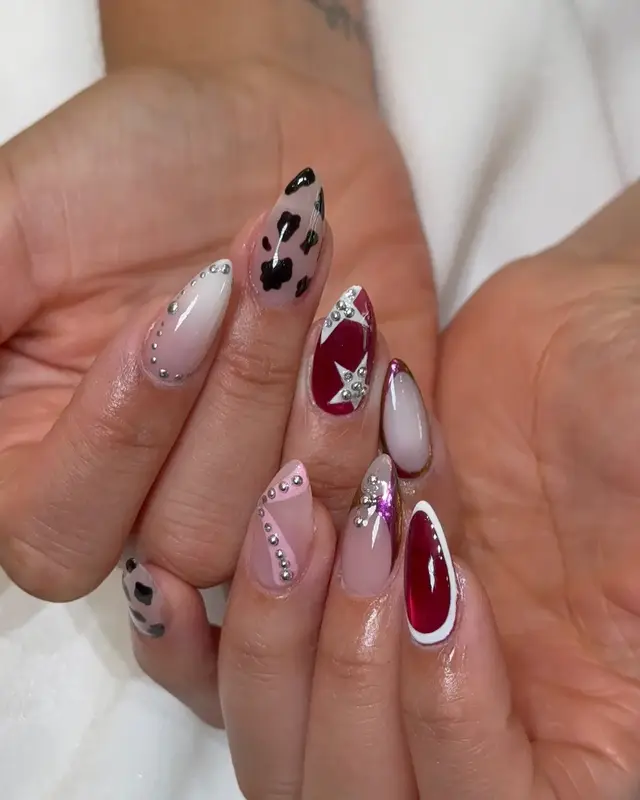 Burgundy and blush custom nail art